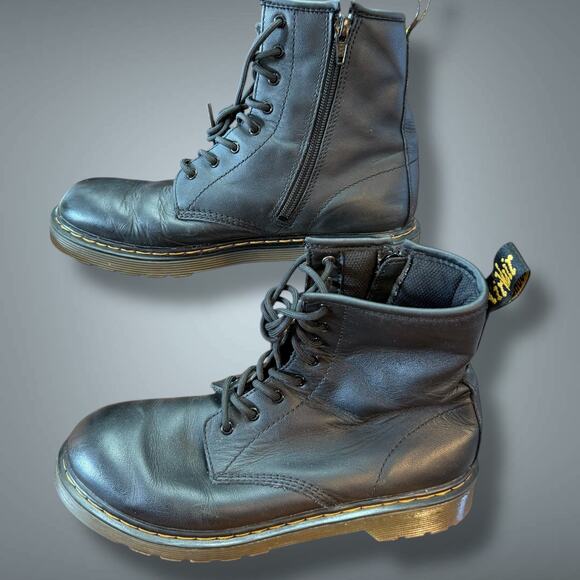 Women's/Youth Size 7 DR. MARTENS Black Smooth Leather 1460 Zip Up Combat Boots - Picture 4 of 9